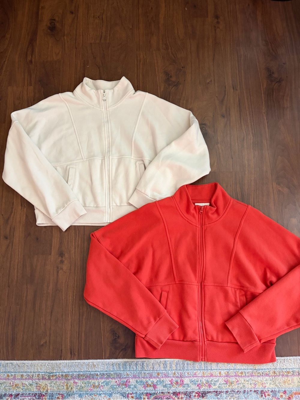 Universal Thread Cropped Zip-Up Sweatshirt Set — Cream & Red-Orange